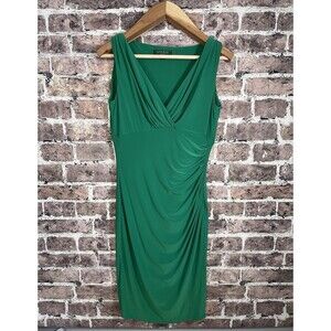 Lauren Ralph Lauren Dress Size 8 Green Sleeveless V-Neck Sheath Bodycon Stretchy